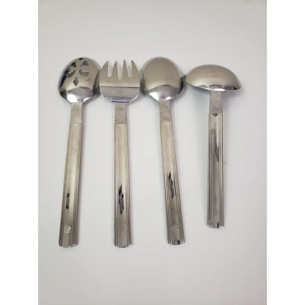 Pfaltzgraff CROSSROADS Glossy Stainless Flatware Hostess Salad 4 Serving Pieces